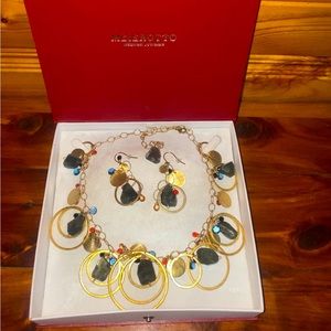 Genuine Labradorite Aquamarine Garnet and Citrine 14k GF Necklace Earring Set